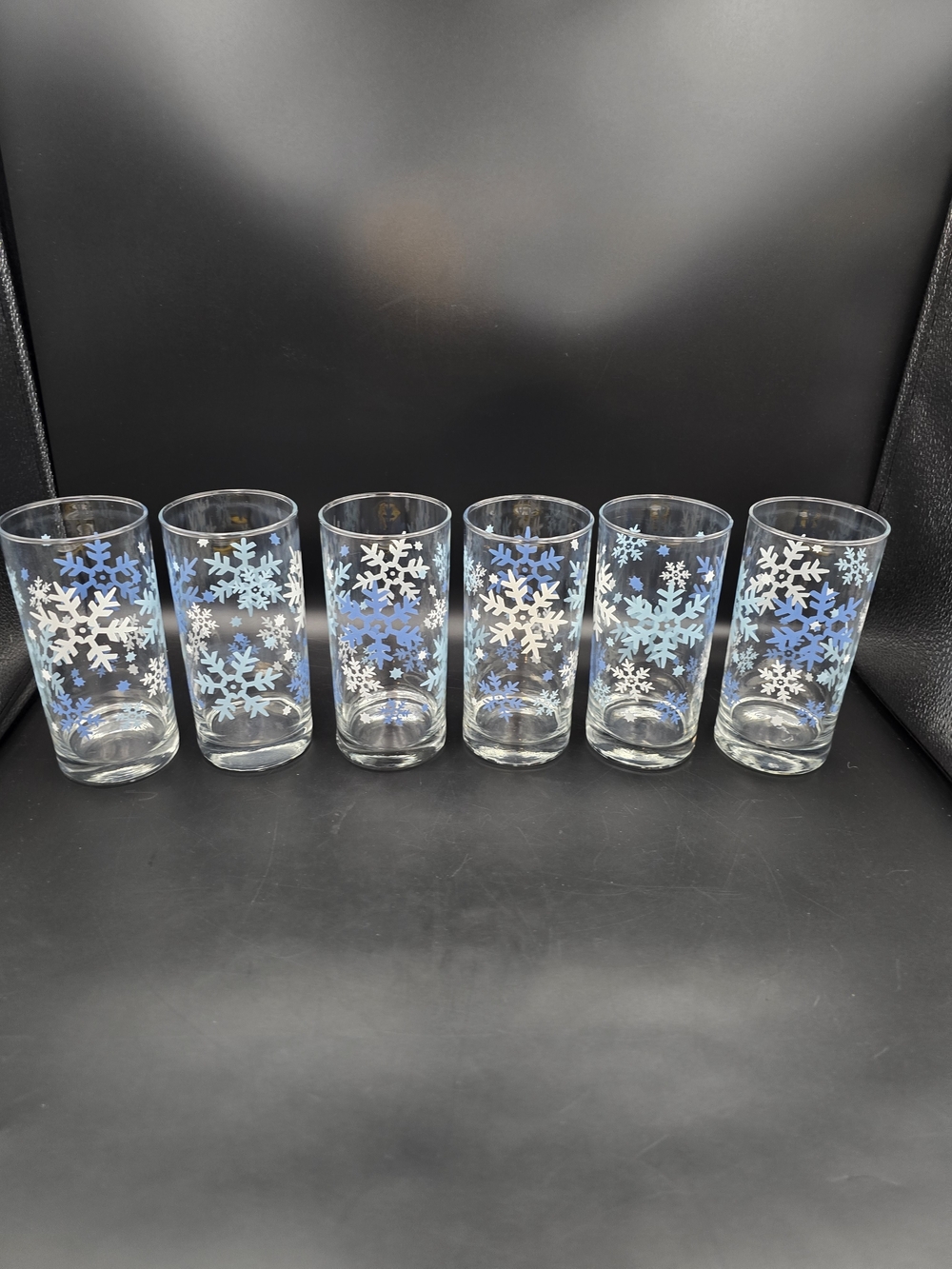 Libbey Blue and White Snowflake Highball Glasses